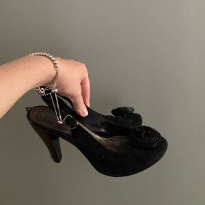 Chic Black Beaded Women's Heels